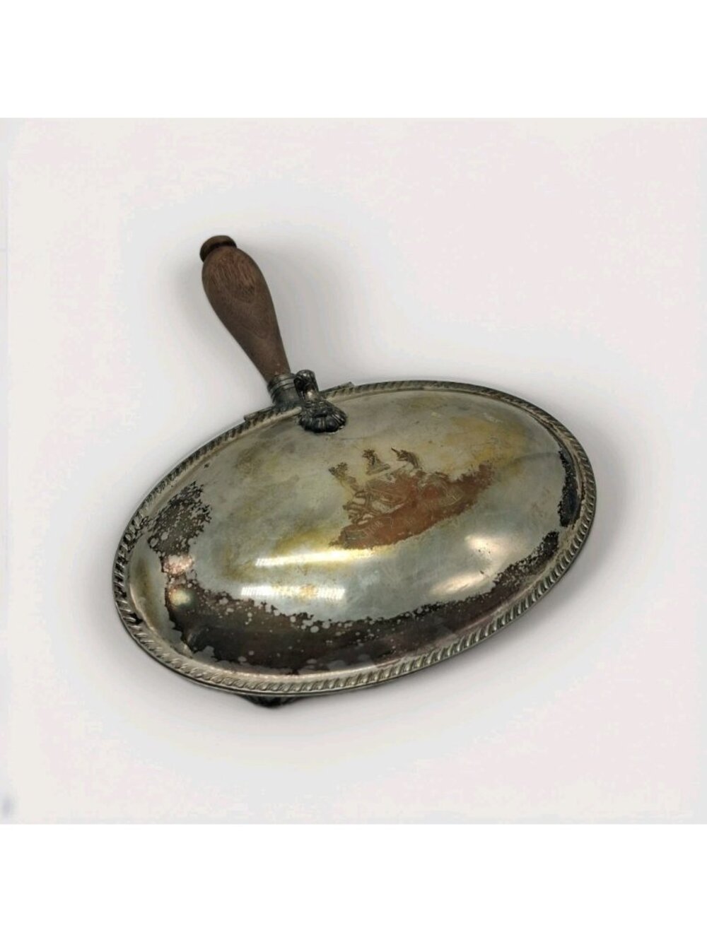 Vtg  FB Rogers Silver Co 1883 Butler Ashtray #188 Wood Handle Major Ab Adversis